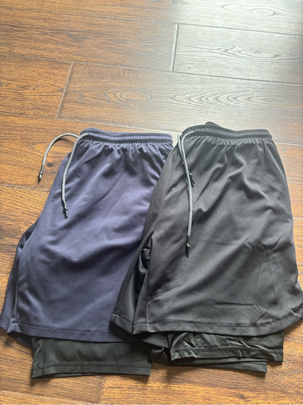 Amazon Men's 2 Pack Athletic Drawstring Shorts in Black and Navy
